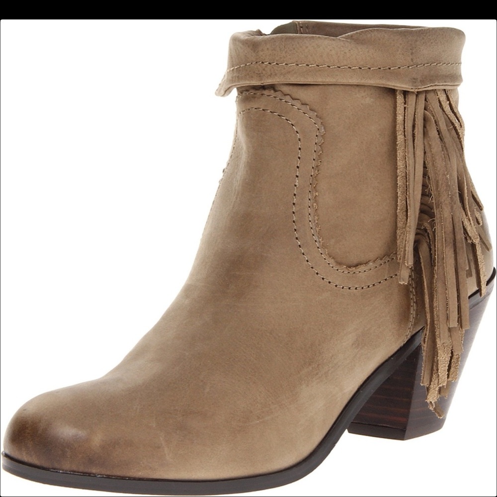 Sam Edelman Louie Leather Fringe Ankle Boots/Booties Block Hee